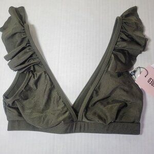 Missguided Olive Green Ruffle Trim Bikini Top Swimwear Beachwear Size US 0